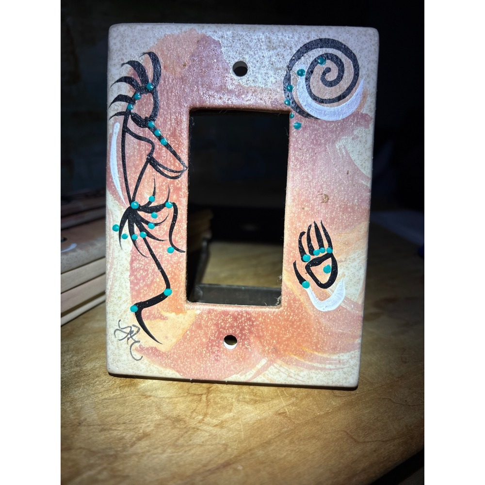 Southwestern Kokopelli Hand Painted Ceramic Rocker Light Switch Cover‎ Signed